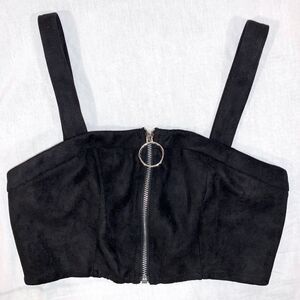 SEEK The Label LF Stores Black Faux Suede Zippered Crop Top Sz S NWT